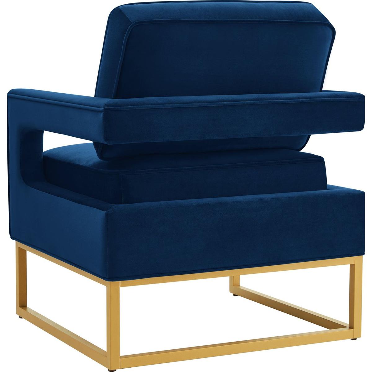 Modern Style Accent Chair with Gold Metal Base, Velvet Upholstered Leisure Chair with Open Armrest, Armchair, Navy