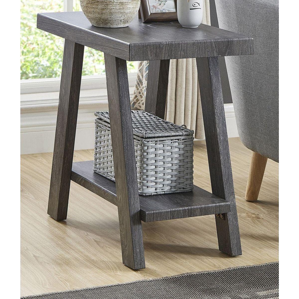 Athens Contemporary Wood Shelf Side Table in Gray Finish