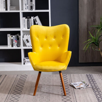 Doarnin Contemporary Silky Velvet Tufted Button Back Accent Chair, Yellow