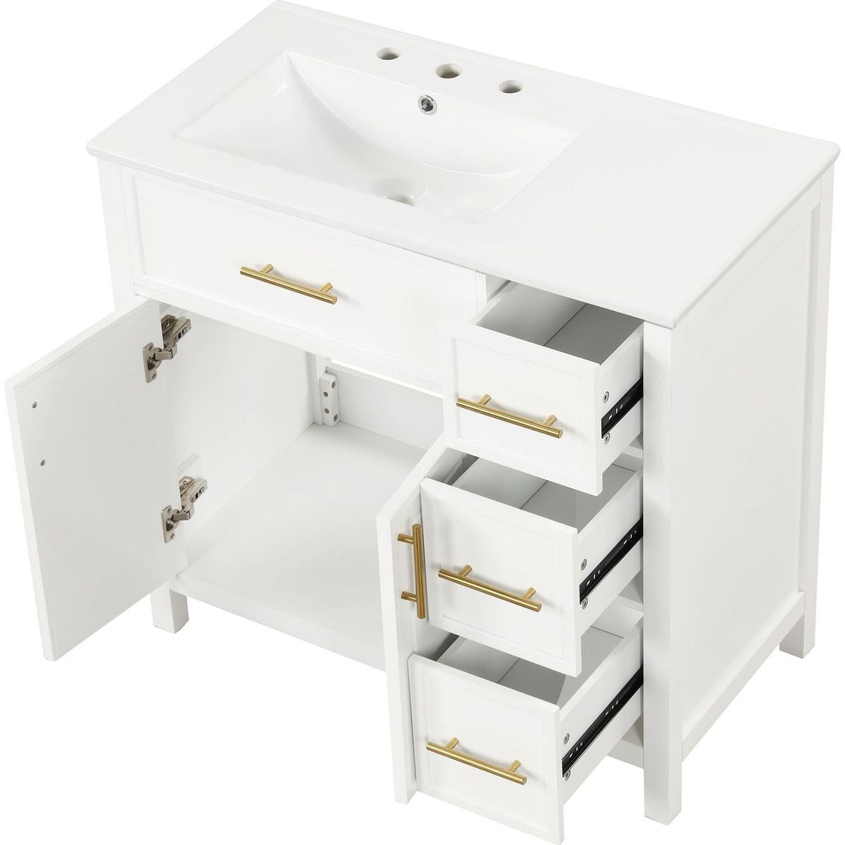 36" Bathroom Vanity with Sink Top, Bathroom Vanity Cabinet with Two Doors and Three Drawers, Solid Wood, MDF Boards, One Package, Off White