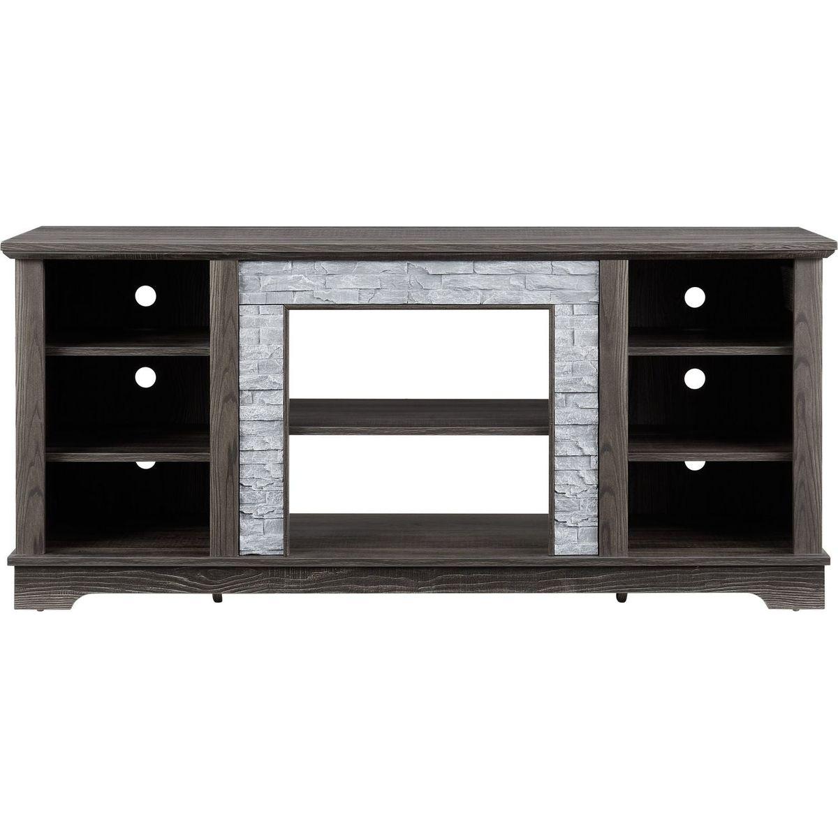 Mantel Stone TV Media Stand with with Faux Stacked Stone Surround, Modern Entertainment Console with Open Storage Space,Grey, 58.31"Wx15.39"Dx26.06"H