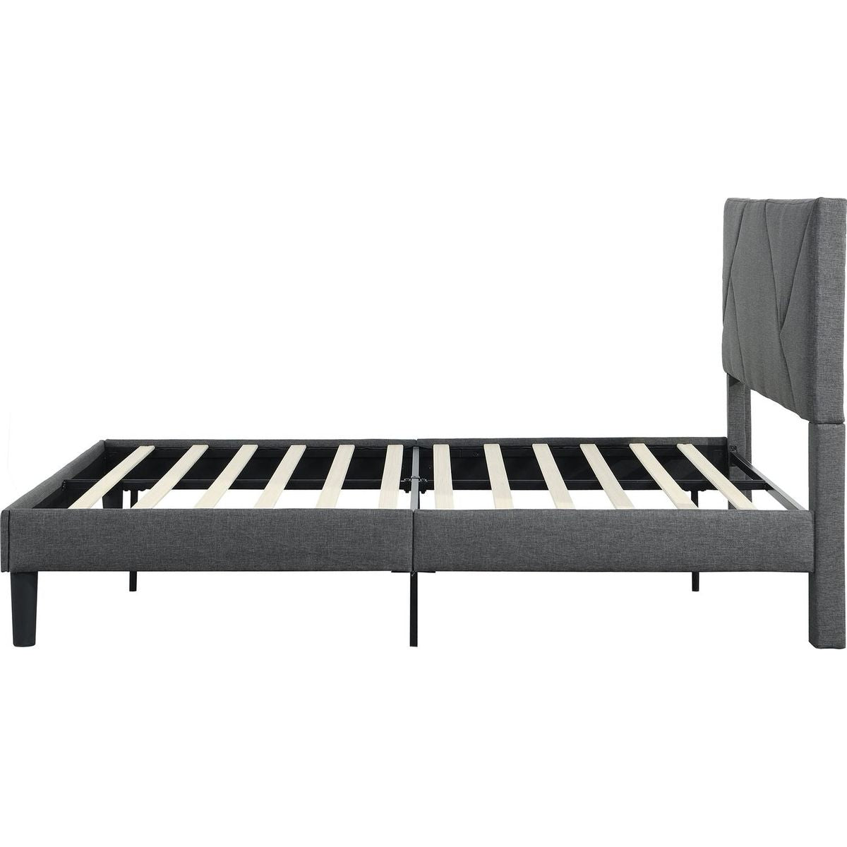 Queen Size Upholstered Platform Bed Frame, Wood Slat Support, Easy Assembly,Grey