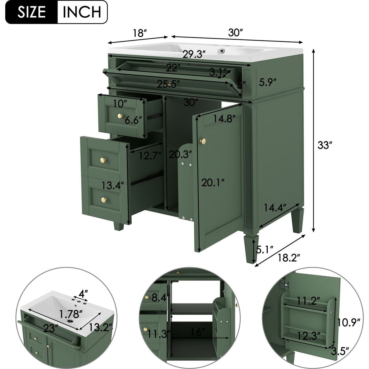 30" Bathroom Vanity with Top Sink, Modern Bathroom Storage Cabinet with 2 Drawers and a Tip-out Drawer, Freestanding Vanity Set with Mirror Cabinet, Single Sink Bathroom Vanity