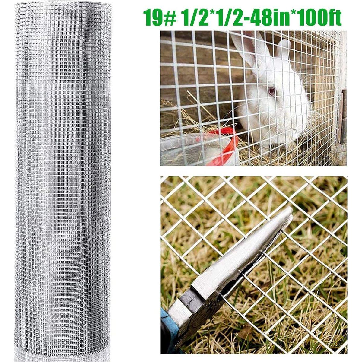 Hardware Cloth 1/2 inch 48in x 100ft 19 Gauge, Hot-dip Galvanized After Welding Chicken Wire Fence Roll Garden Plant Welded Metal Wire Fencing Roll, Rabbit Cages Snake Fence