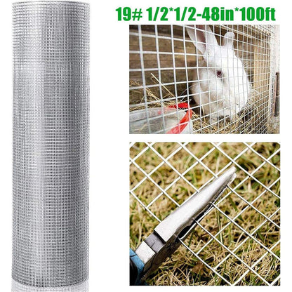 Hardware Cloth 1/2 inch 48in x 100ft 19 Gauge, Hot-dip Galvanized After Welding Chicken Wire Fence Roll Garden Plant Welded Metal Wire Fencing Roll, Rabbit Cages Snake Fence