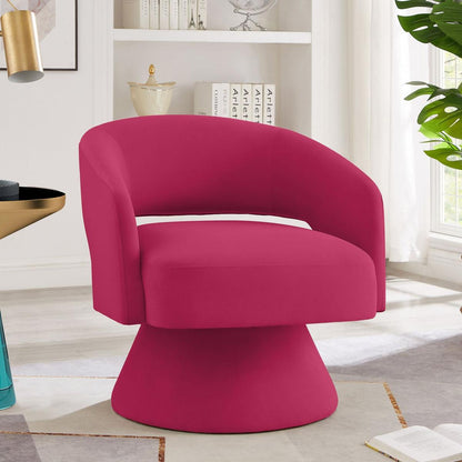 Modern Swivel Barrel Chair, Upholstered Velvet Round Accent Chairs,360 Degree Comfy Swivel Chair with Open Backrest, Single Chair Armchair for Living Room Bedroom, Homerest, Rose Pink