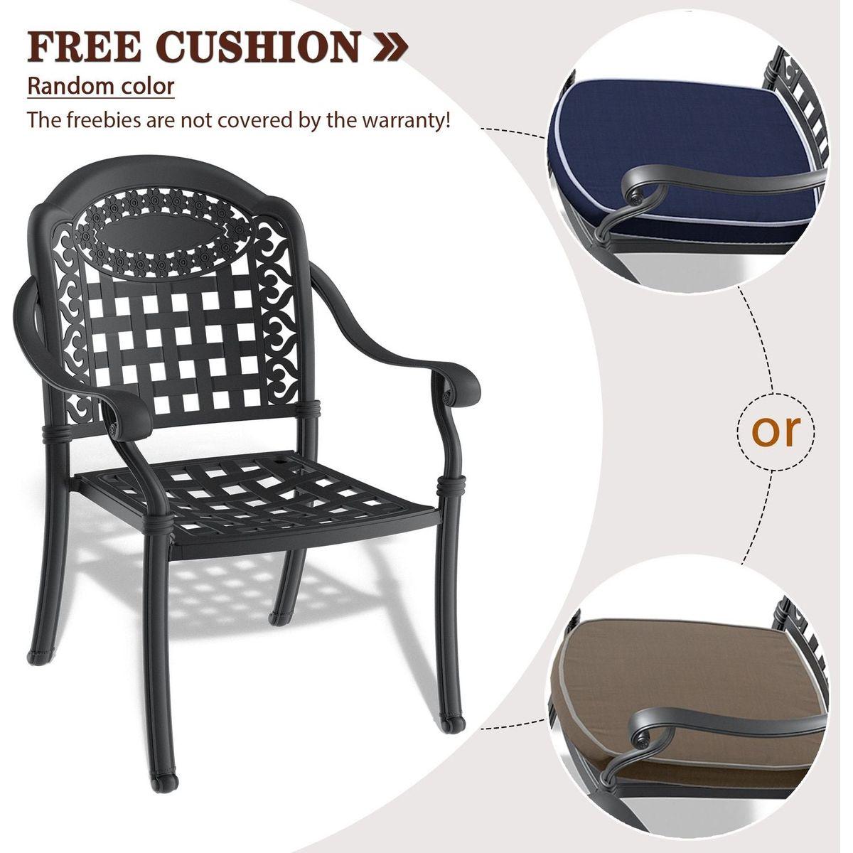 Cast Aluminum Patio Dining Chair 2PCS With Black Frame and Cushions In Random Colors