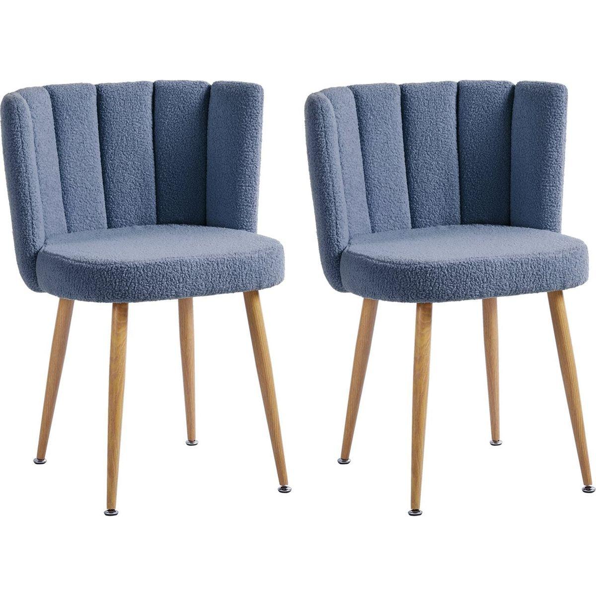 Modern haze blue dining chair(set of 2 ) with iron tube wood color legs, shorthair cushions and comfortable backrest, suitable for dining room, living room, cafe, simple structure.