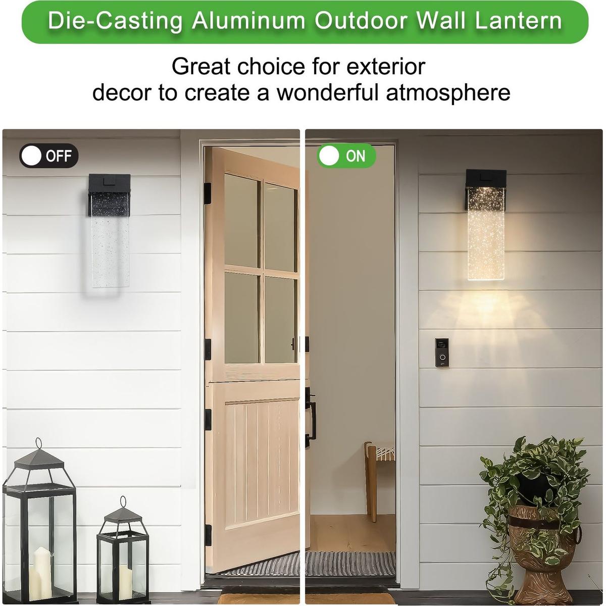 Outdoor waterproof transparent LED crystal wall lamp (2 packs) with light sense