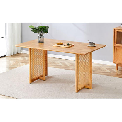 Chinese country retro solid wood dining table, simple modern imitation rattan dining table, wooden dining table, desk. Suitable for dining room, living room, office