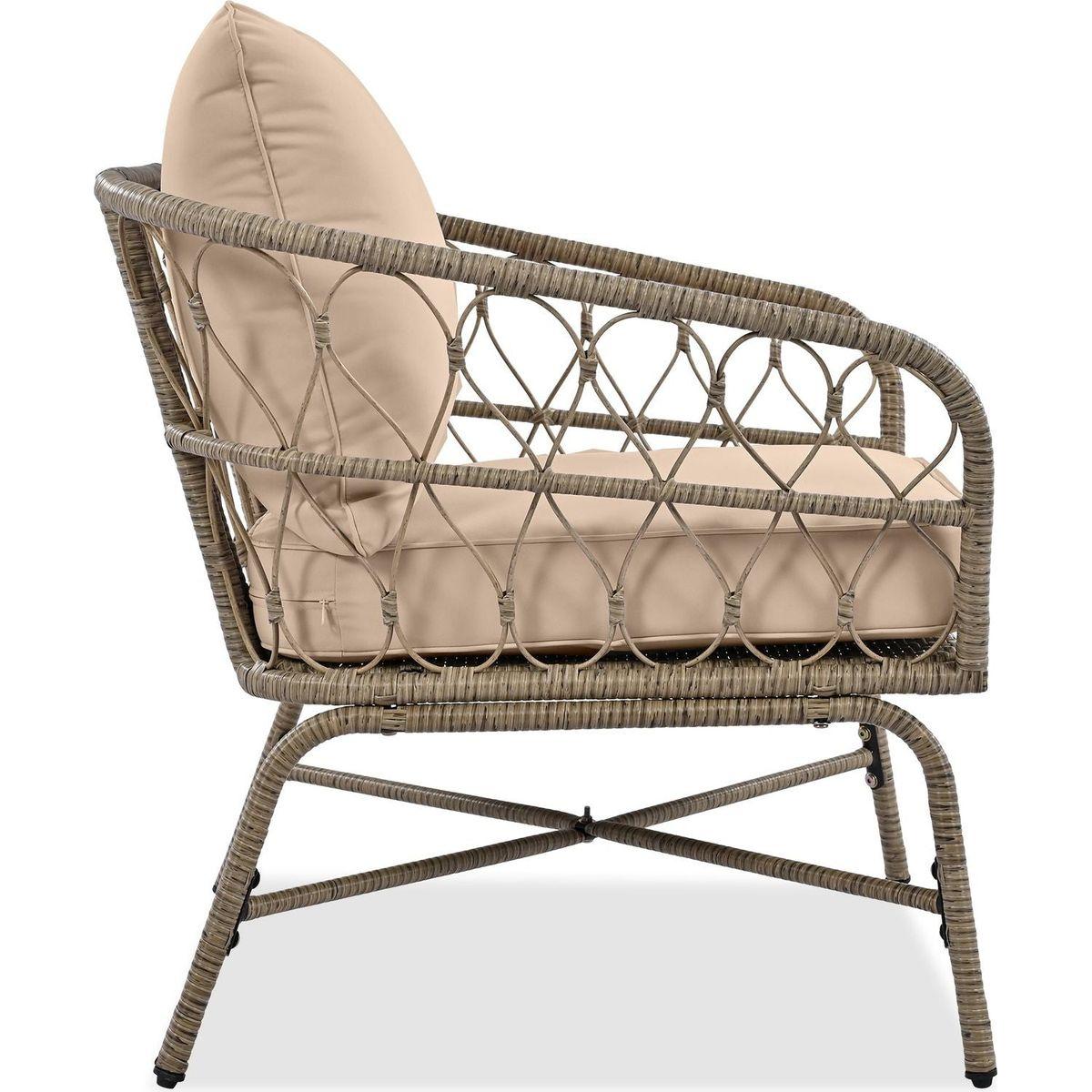 GO Bohemia-inspired 4-Person Outdoor Seating Group With Removable Cushions, Conversation Patio Set With Wood Tabletop, Beige