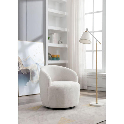 Teddy Fabric Swivel Accent Armchair Barrel Chair With Black Powder Coating Metal Ring,Ivory White