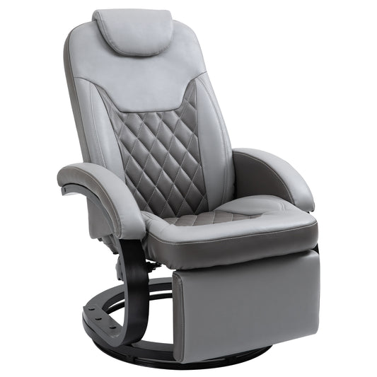 PU Recliner Armchair with Footrest, Headrest, and Round Steel/Wood Base