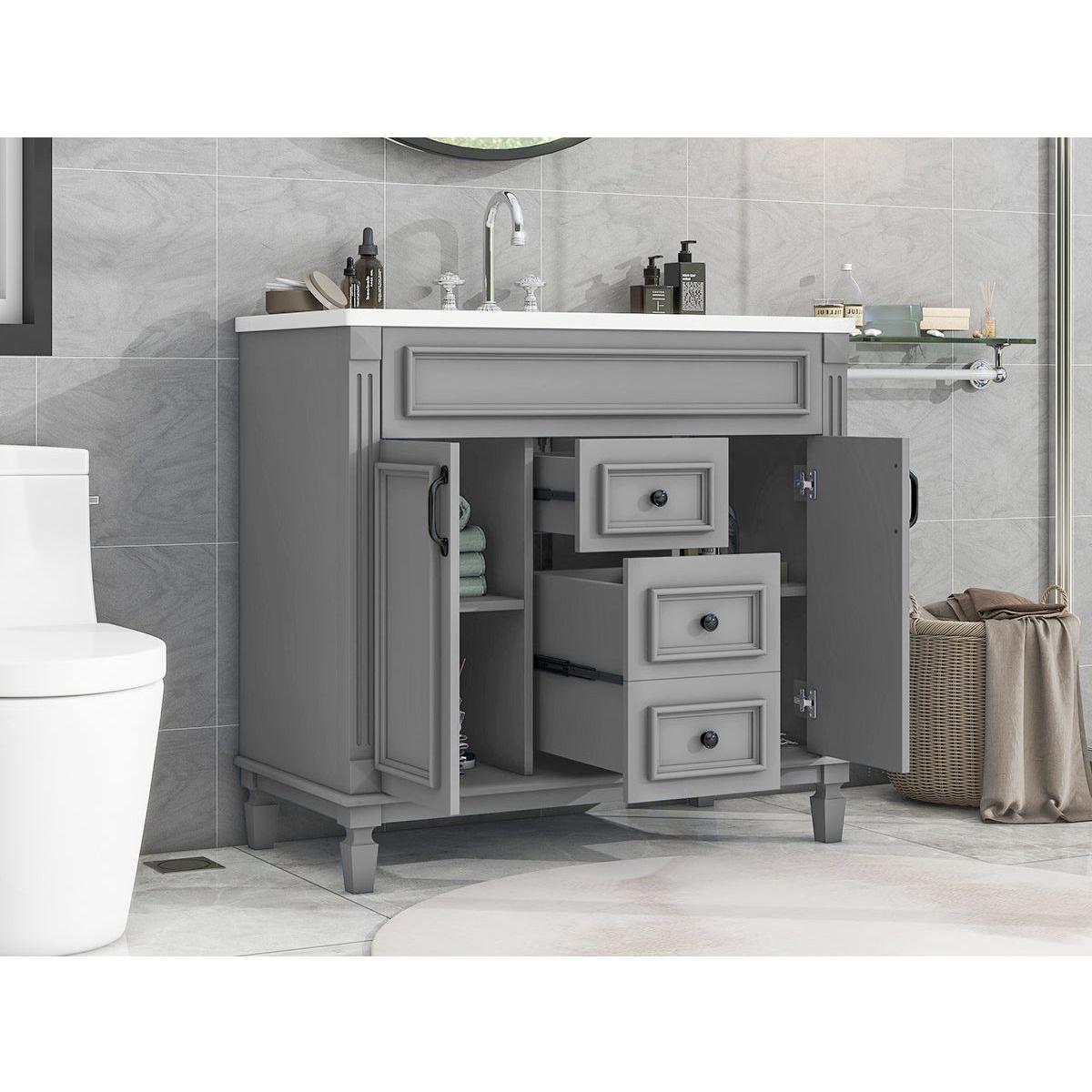 36" Bathroom Vanity with Top Sink, Modern Bathroom Storage Cabinet with 2 Soft Closing Doors and 2 Drawers, Single Sink Bathroom Vanity