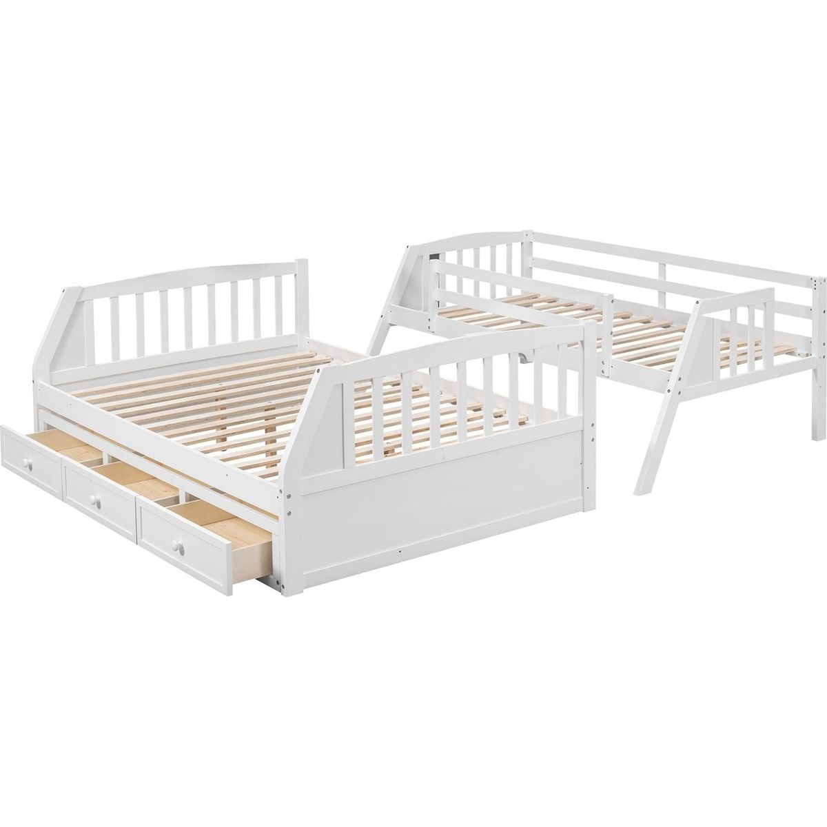 Twin-Over-Full Bunk Bed with Drawers氓Ladder and Storage Staircase, White