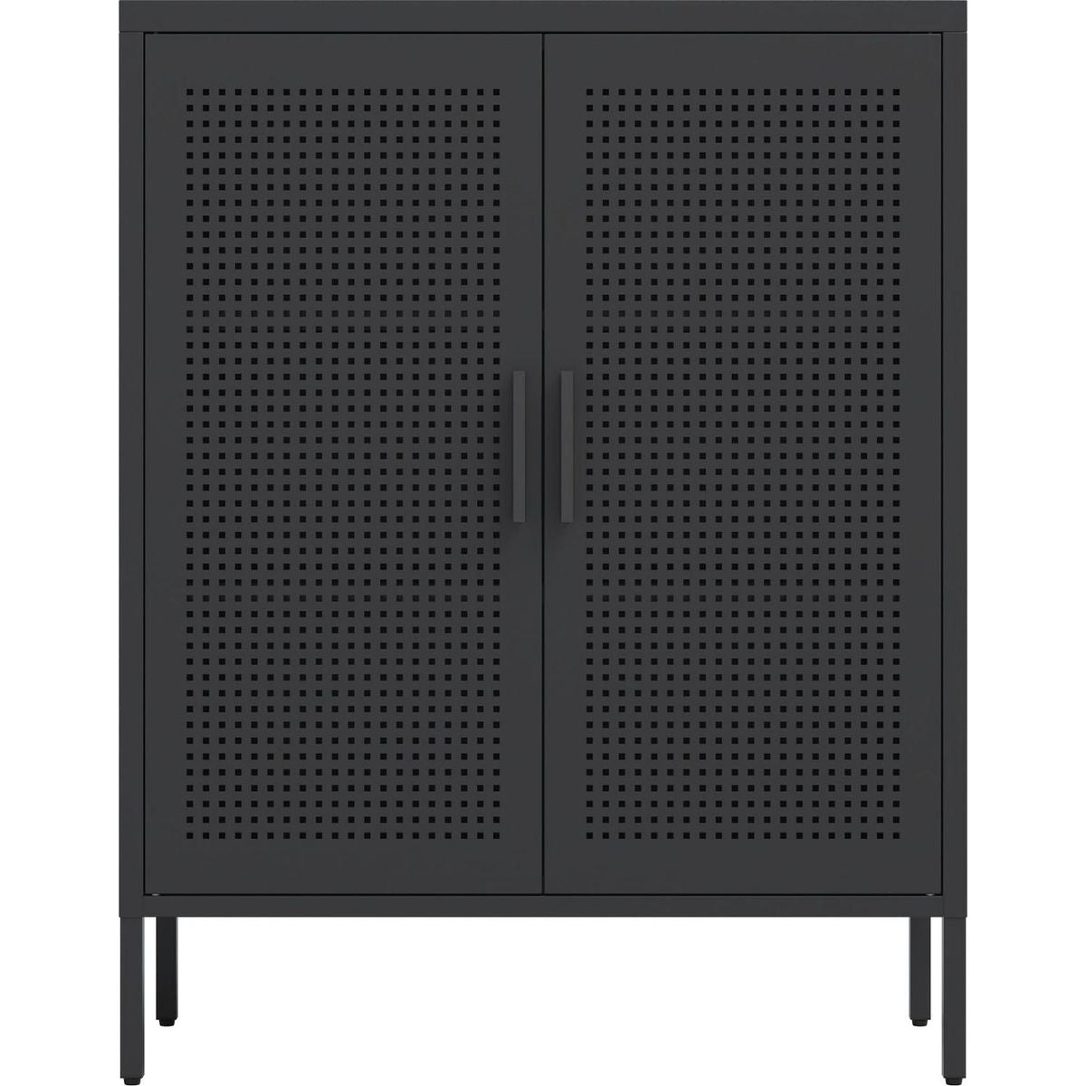 NO LOCK, Metal Storage Cabinet with 2 Doors and 2 Adjustable Shelves, Steel Storage Cabinet, Metal File Cabinet for Home Office School Gym, Black
