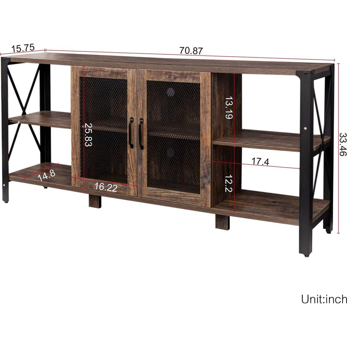 TV Stands for Living Room, Industrial TV Stand for Bedroom Furniture, Farmhouse TV Stand 80 Inch Television Stand, Modern Horizontal Wood and Metal Open Bookshelf