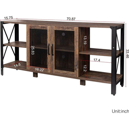 TV Stands for Living Room, Industrial TV Stand for Bedroom Furniture, Farmhouse TV Stand 80 Inch Television Stand, Modern Horizontal Wood and Metal Open Bookshelf