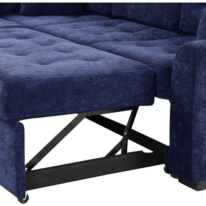 82.6" L-shape Sofa Bed Pull-out Sleeper Sofa with Wheels, USB Ports, Power Sockets for Living Room, Navy Blue