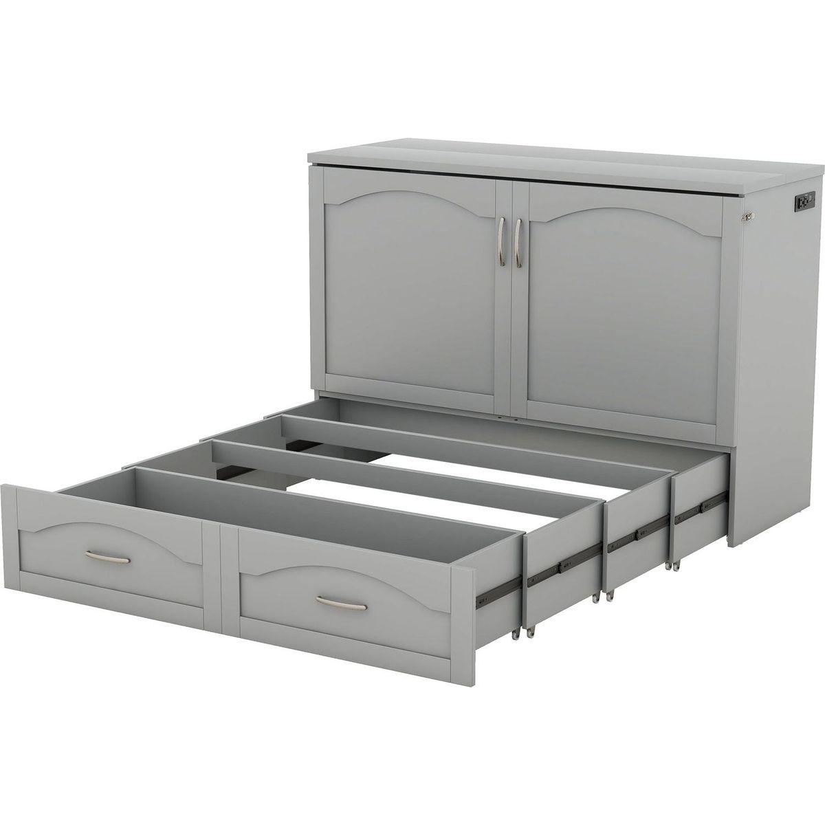 Full Size Murphy Bed Wall Bed with drawer and a set of Sockets & USB Ports, Pulley Structure Design, Gray