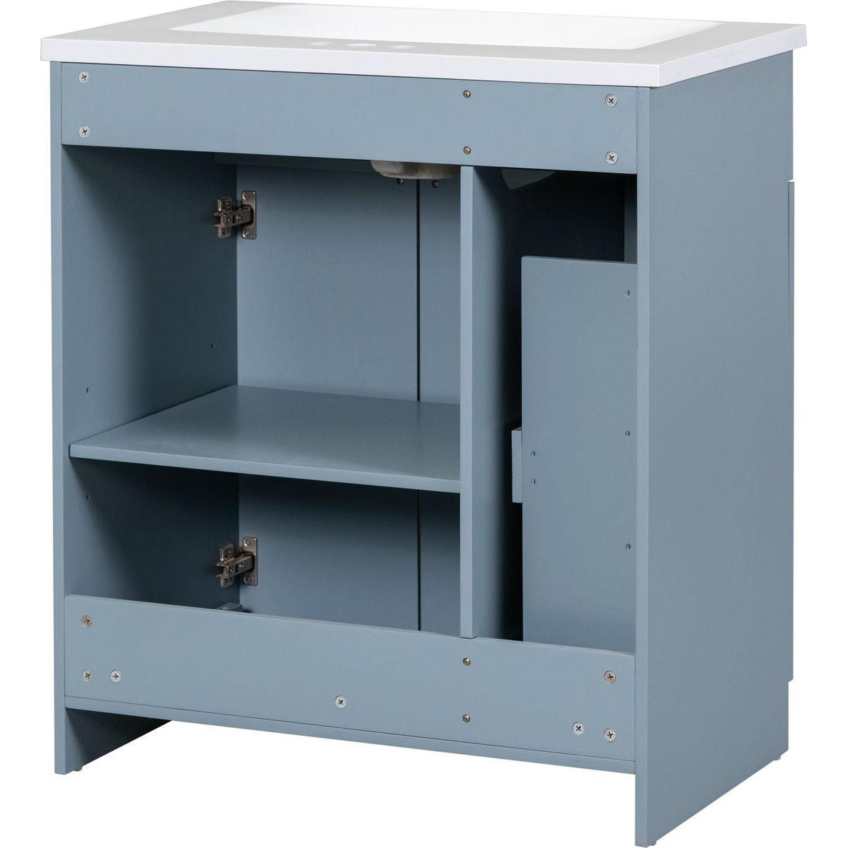 Modern 30-Inch Bathroom Vanity Cabinet with Easy-to-Clean Resin Integrated Sink in Blue