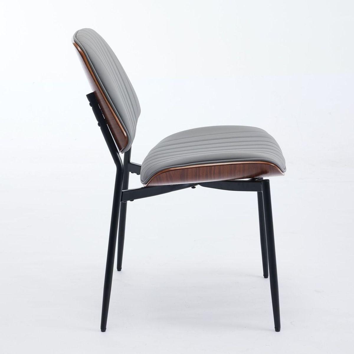 Dining Chairs Set of 2 Mid Century Modern Retro Faux Leather Chair with Walnut Bentwood Back Upholstered Seat Metal Legs Adjustable Foot for Kitchen Dining Room Chairs(Gray PU)