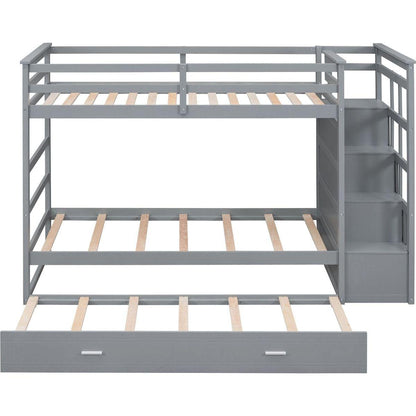 Twin Over Twin Bunk Bed with Trundle and Staircase,Gray