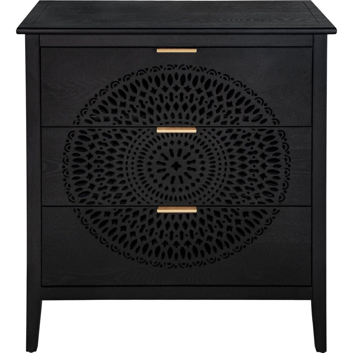 3 Drawer Cabinet with Hollow-Carved 3 Drawer Dresser Storage Chest with Metal Handles For Entryway Living Room Bedroom