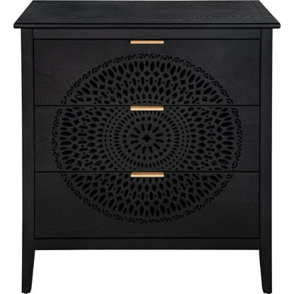3 Drawer Cabinet with Hollow-Carved 3 Drawer Dresser Storage Chest with Metal Handles For Entryway Living Room Bedroom