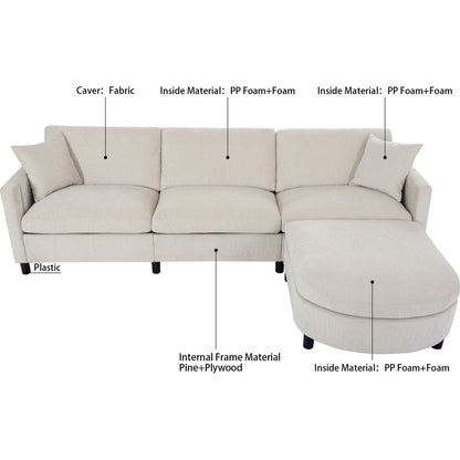 107.87'Sectional Sofa Couch With 1 Ottoman,Seat Cushion and Back Cushion Removable
