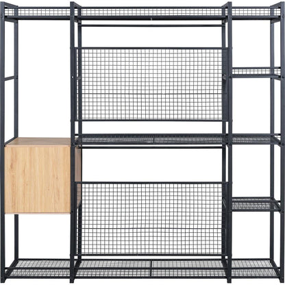 Open-Style Wardrobe with Hanging Rails, Shelves and Drawers, Black