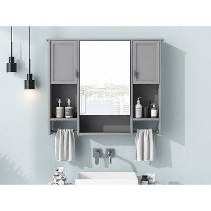 35" x 28" Modern Wall Mounted Bathroom Storage Cabinet, Bathroom Wall Cabinet with Mirror, Medicine Cabinet with Towels Bar