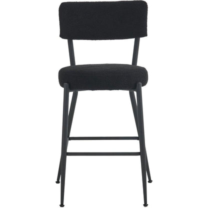 Set of 2 modern teddy fabric upholstered bar stools - Metal base high stool - Suitable for kitchen, dining and living room - Black - Stylish and comfortable island seating
