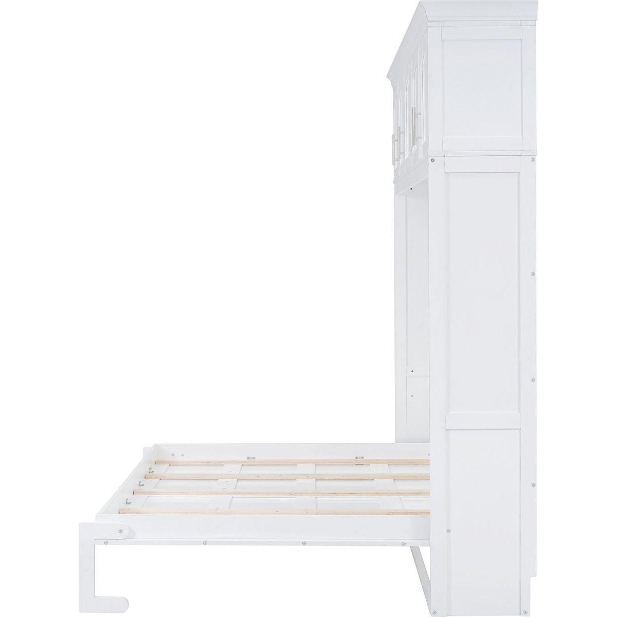 Full Size Murphy Bed Wall Bed with Top Cabinets,White