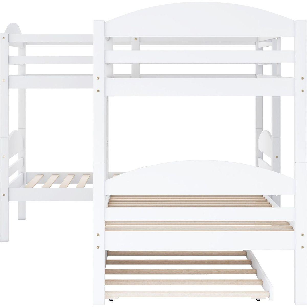 Twin L-Shaped Bunk bed with Trundle-White{O