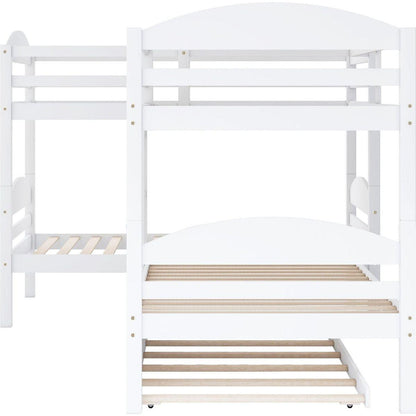 Twin L-Shaped Bunk bed with Trundle-White{O