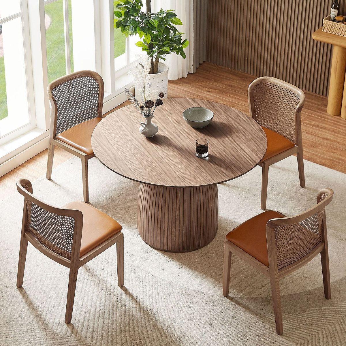 47,24 inch Dining Table for Dining Room 4-6 People Round Dinner Tables Mid-Century Modern Table with Wood Walnut