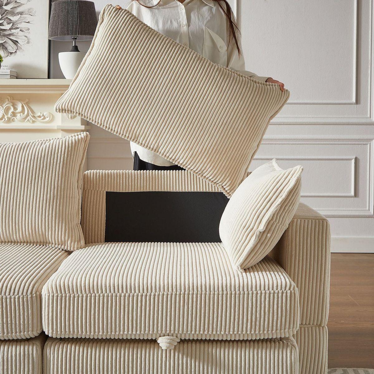 113.5" Modular Sectiona Corduroy Sofa, Sectional Couches for Living Room U Shaped Sectional Couch with Storage Ottoman, 6 Seats Convertible Sectionals with Chaise