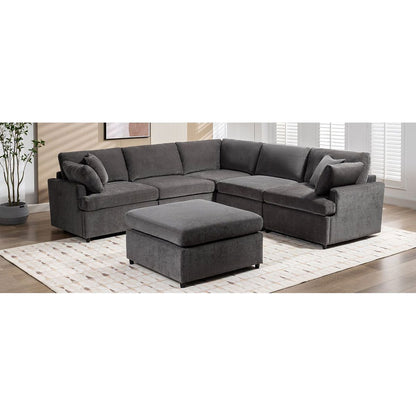 Modern Large U-Shape Sectional Sofa, with Removable Ottomans for Living Room (6-Seater)
