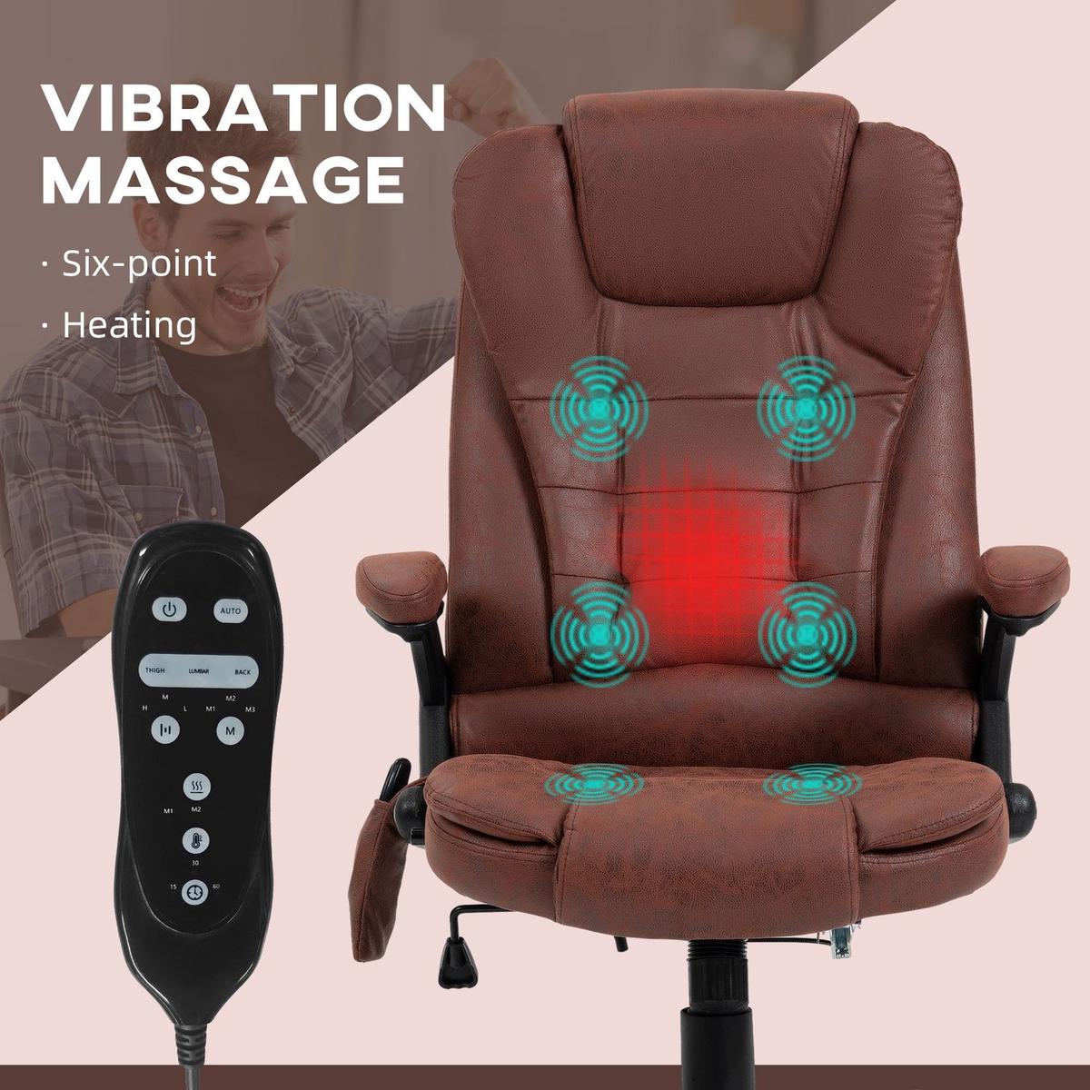 6 Point Vibrating Massage Office Chair with Heat, Microfiber High Back Executive Office Chair with Reclining Backrest, Padded Armrests and Remote, Red