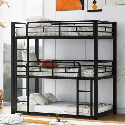 Metal Twin Size Triple Bunk Bed, Black - Streamdale Furniture