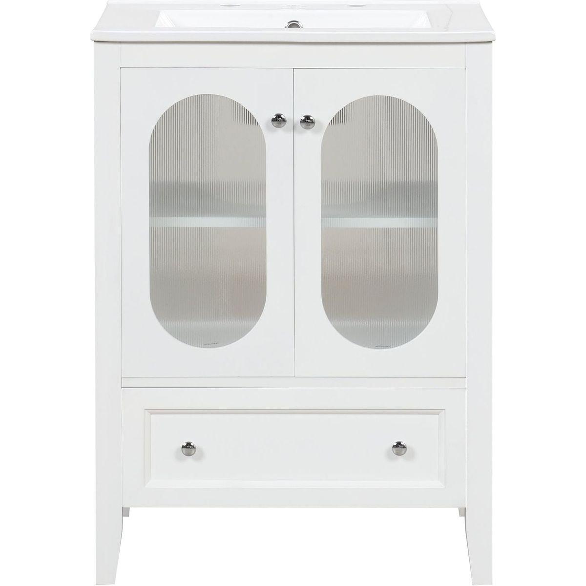 24" Bathroom Vanity with Sink, Bathroom Vanity Cabinet with One Drawer and Doors, Adjustable Shelf, Solid Wood and MDF, White