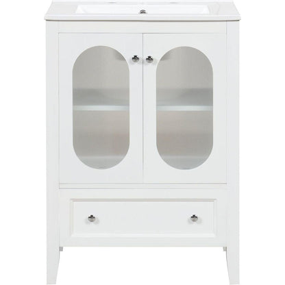 24" Bathroom Vanity with Sink, Bathroom Vanity Cabinet with One Drawer and Doors, Adjustable Shelf, Solid Wood and MDF, White