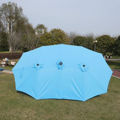 15x9ft Large Double-Sided Rectangular Outdoor Twin Patio Market Umbrella with light and base- blue