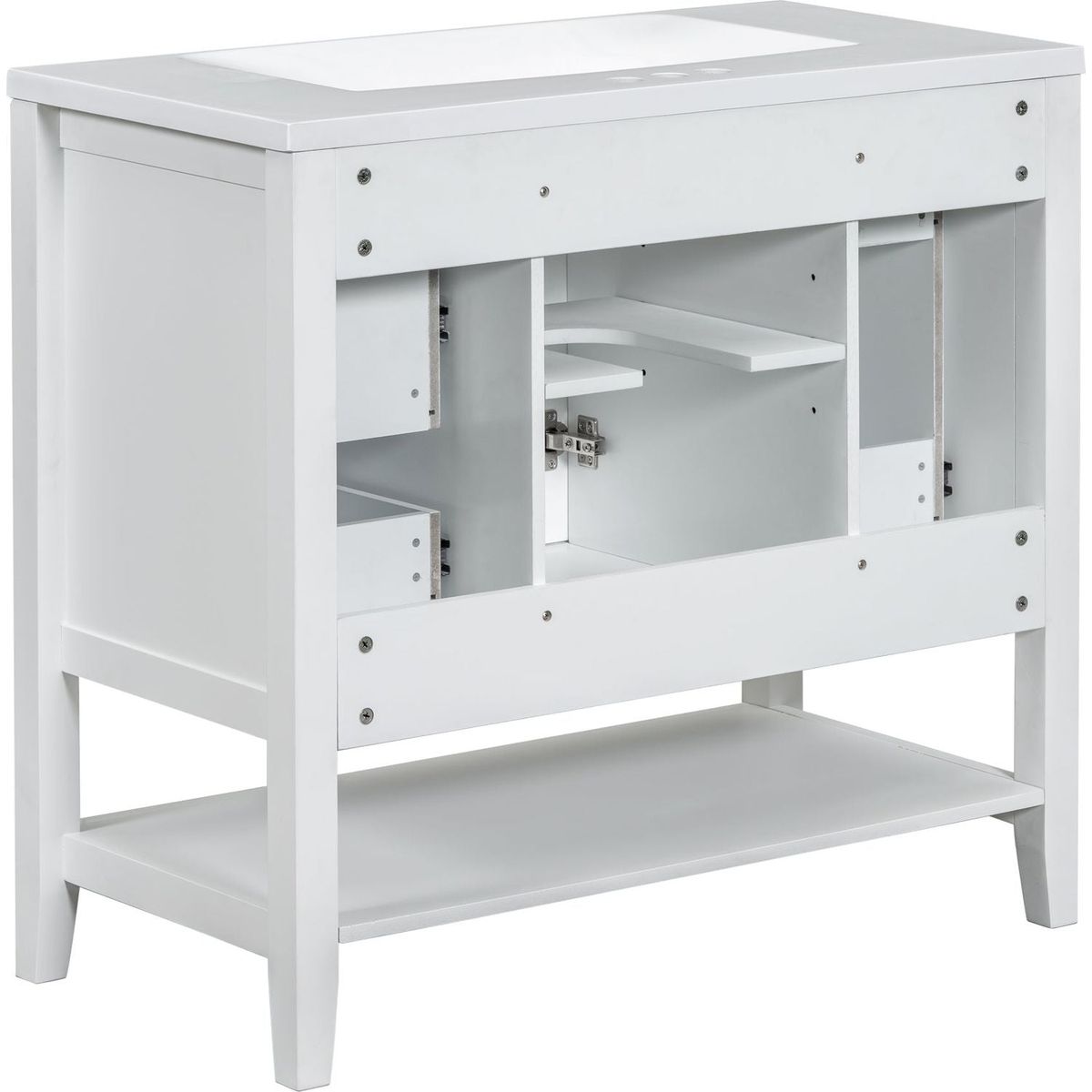 36" Bathroom Vanity with Sink Combo, One Cabinet and Three Drawers, Solid Wood and MDF Board, White