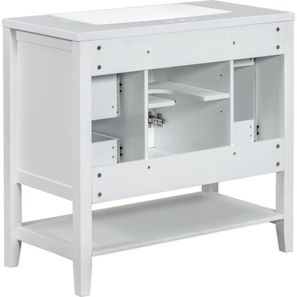 36" Bathroom Vanity with Sink Combo, One Cabinet and Three Drawers, Solid Wood and MDF Board, White