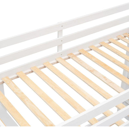 Twin Over Full Bunk Bed with 3-layer Shelves, Drawers and Storage Stairs, White