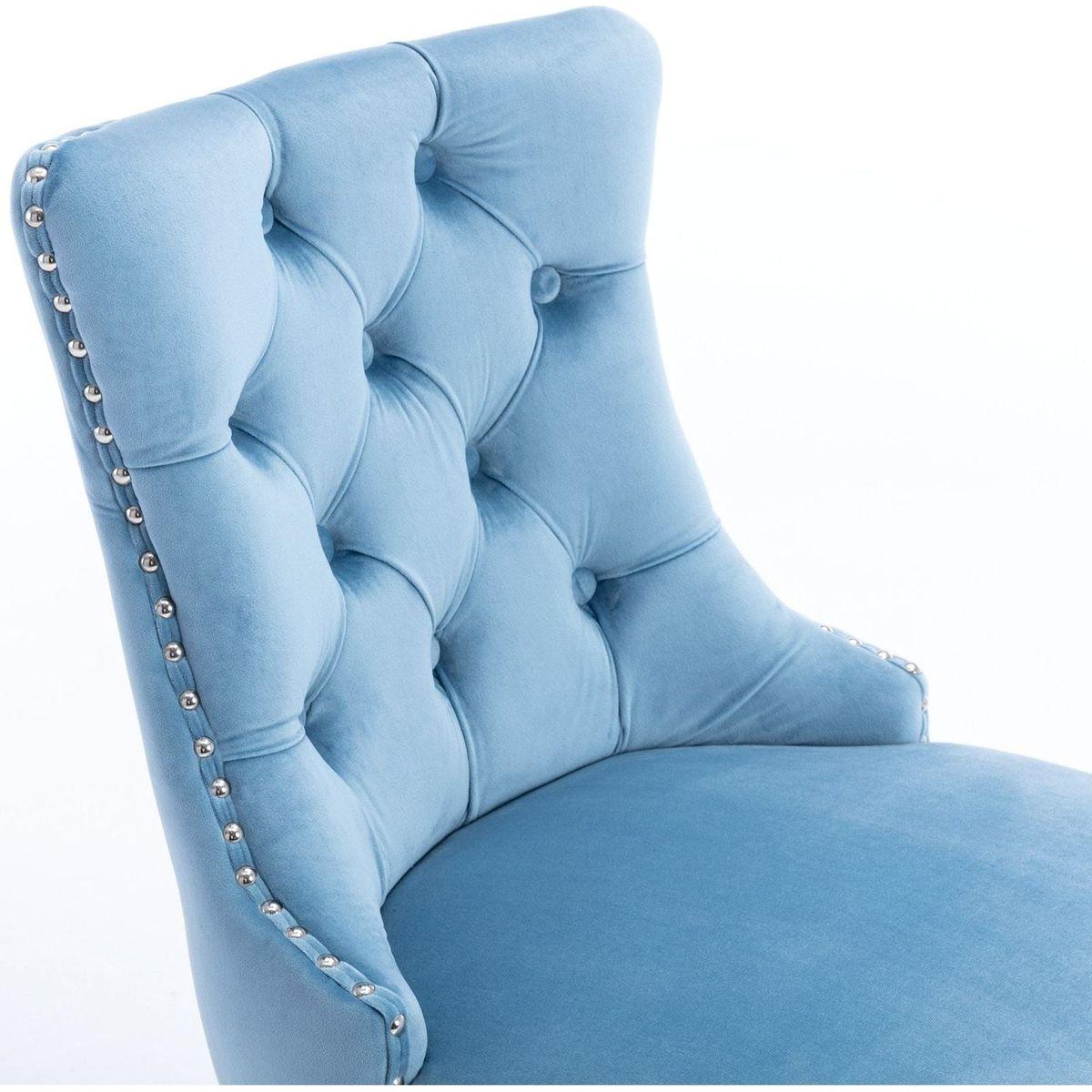 Contemporary Velvet Upholstered Barstools with Button Tufted Decoration and Wooden Legs, and Chrome Nailhead Trim, Leisure Style Bar Chairs,Bar stools, Set of 2 (Light Blue)