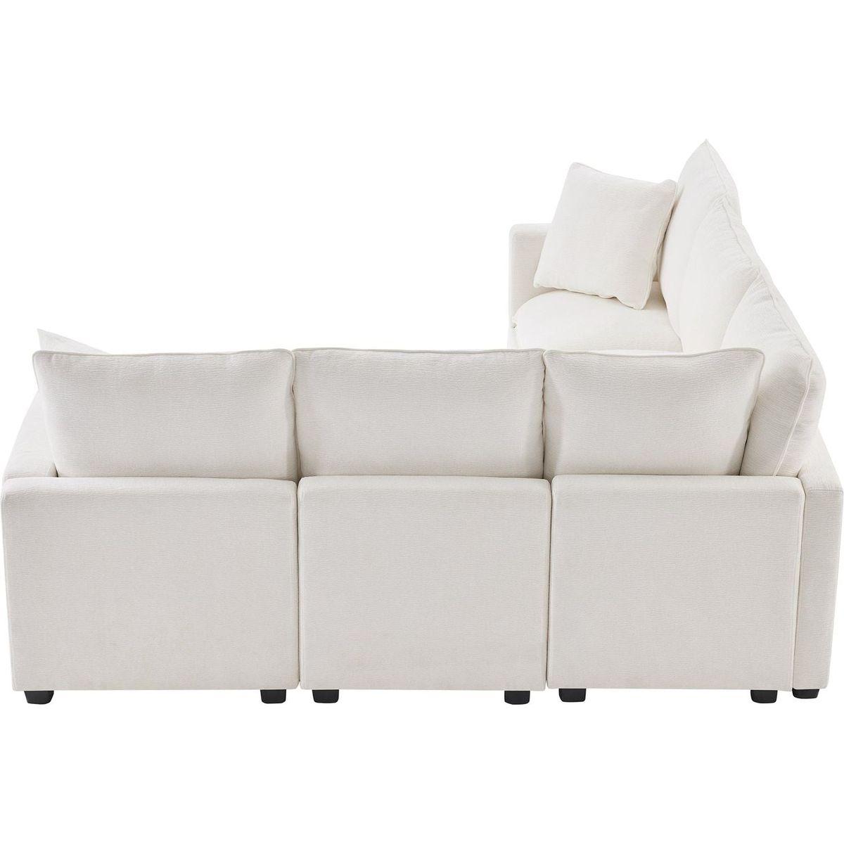 84x84" Modern L Shape Modular Sofa, 5 Seat Chenille Sectional Couch Set with 2 Pillows Included, Freely Combinable Indoor Funiture for Living Room, Apartment, Office, 2 Colors