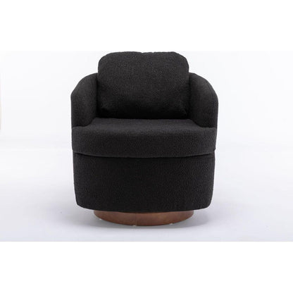 Boucle Fabric Swivel Accent Chair With Soild Wood Round Brown Base Leg,Black